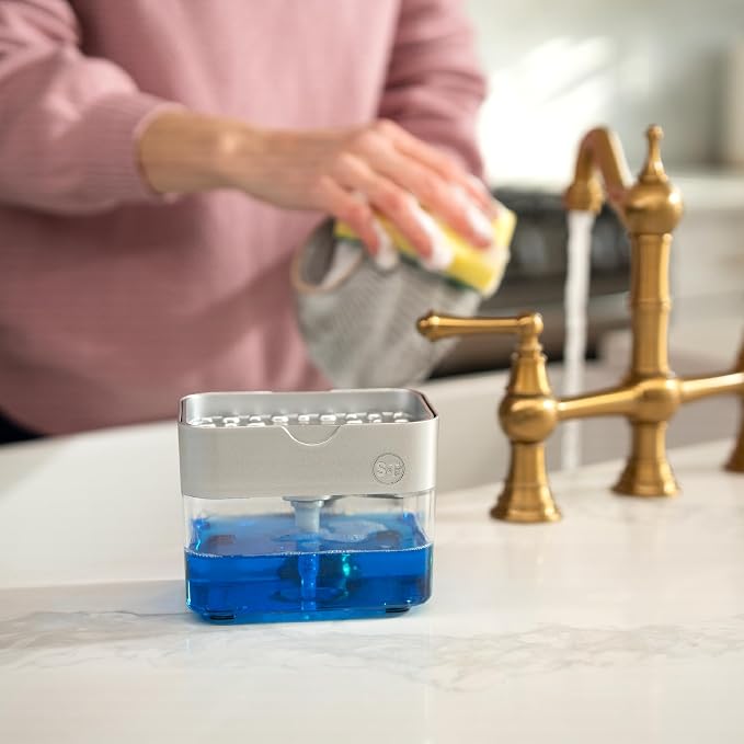 S&T INC. Dish Soap Dispenser and Sponge Holder, Sponge Included, Anti-Slid Feet - Image 4