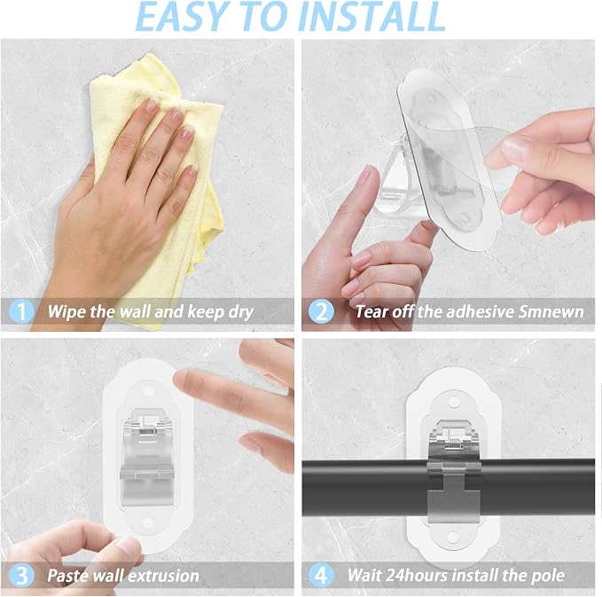No Drill Curtain Rod Brackets， No Drill Needed Curtain Rod Holders, Adhesive - Image 6