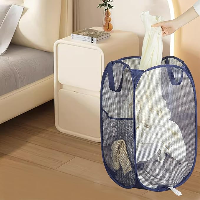 2 Pack Collapsible Pop Up Laundry Basket, Large Capacity Mesh Hamper - Image 2