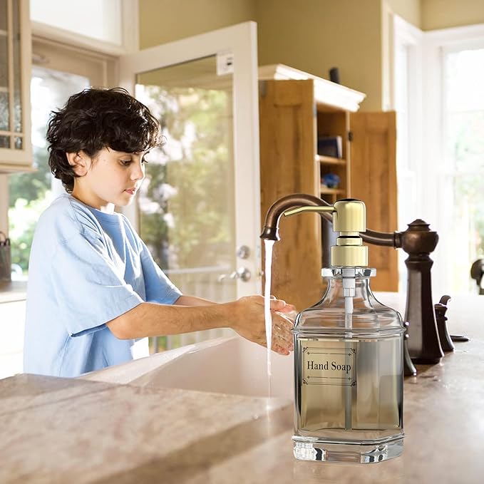 Soap Dispenser - 2 Pack, 18 Oz Antique Design Thick Glass Hand Soap Dispensers; - Image 7