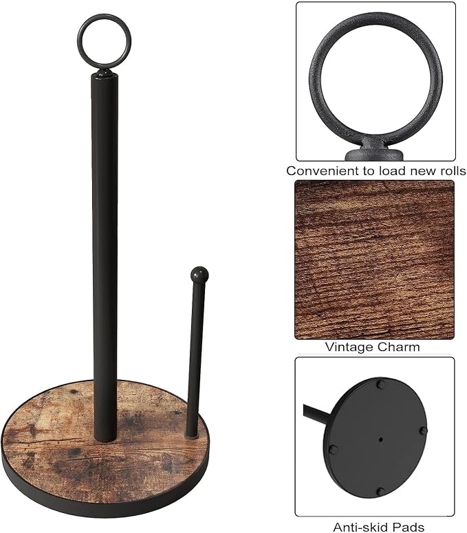 OROPY Paper Towel Holder Countertop, Heavy Duty Wood Base, Farmhouse Style - Image 5