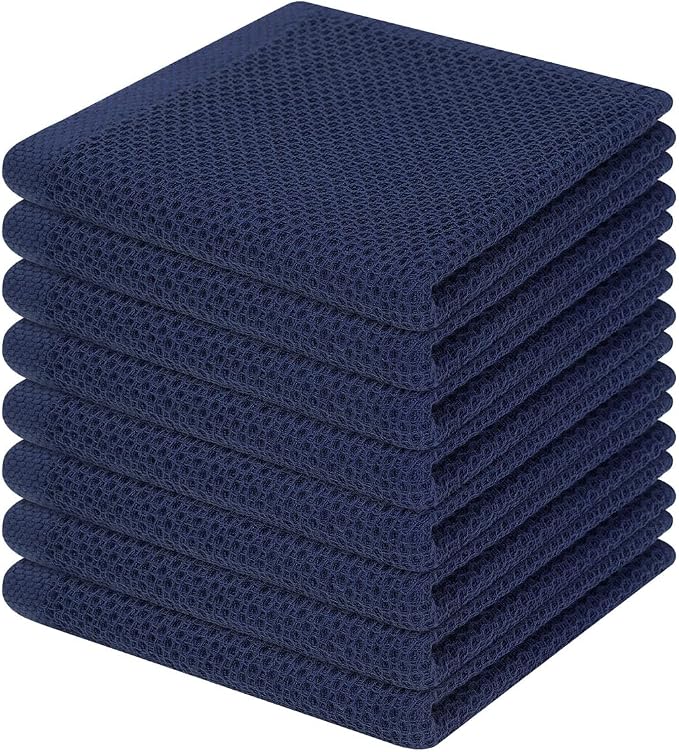 Homaxy 100% Cotton Waffle Weave Kitchen Dish Cloths 8-Pack, Dark Navy | 12 x 12 by Homaxy