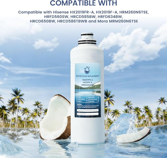 HX2019FR-A Water Filter Replacement, Compatible with Hisense HX2019FR-A, HX2019F-A, HRM260N6TSE, HRFD560SW, HRCD585BW, HRFD634BW, HRCD650BW, HRCD586TBWB and Mora MRM260N6TSE Pack of 2