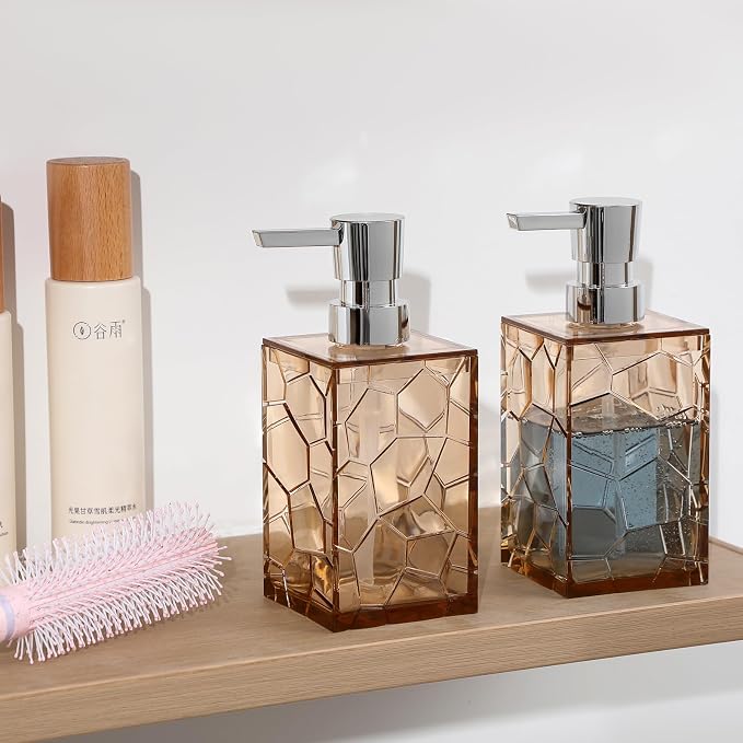 Acrylic Pump Bottle Refillable Soap Dispenser 10oz 2 Pack Light Brown | BPA-Free - Image 4