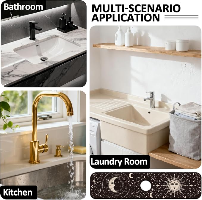 2 Pcs Kitchen Sink Splash Guard Faucet Mat Magical Sun and Moon Pattern Faucet - Image 7