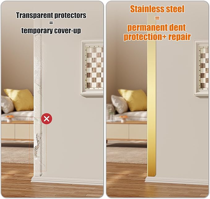 1x1x48 Inch 304 Stainless Steel Golden Wall Corner Guards (10-Pack) Heavy Duty Rounded Corner Protector, Smooth Folded Edge Design for Wall Protection Stainless Steel Slab