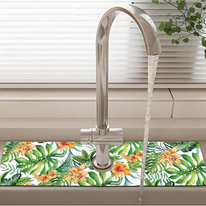 Patterned Sink Faucet Mat Kitchen Splash Guard Super Absorbent Drying Mat - Image 2