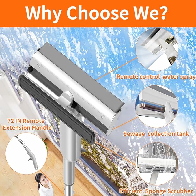 4 in 1 Window Squeegee with Water Tank, Window Cleaner Tool with Remote Control - Image 5