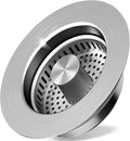 3 in 1 Pop Up Kitchen Sink Drain Strainer, with an Extra Basket Strainer, Kitchen Sink Drain Stopper for US Standard 3-1/2 Inch, Brass Material Electroplate Silver (Model C Stainless Steel)