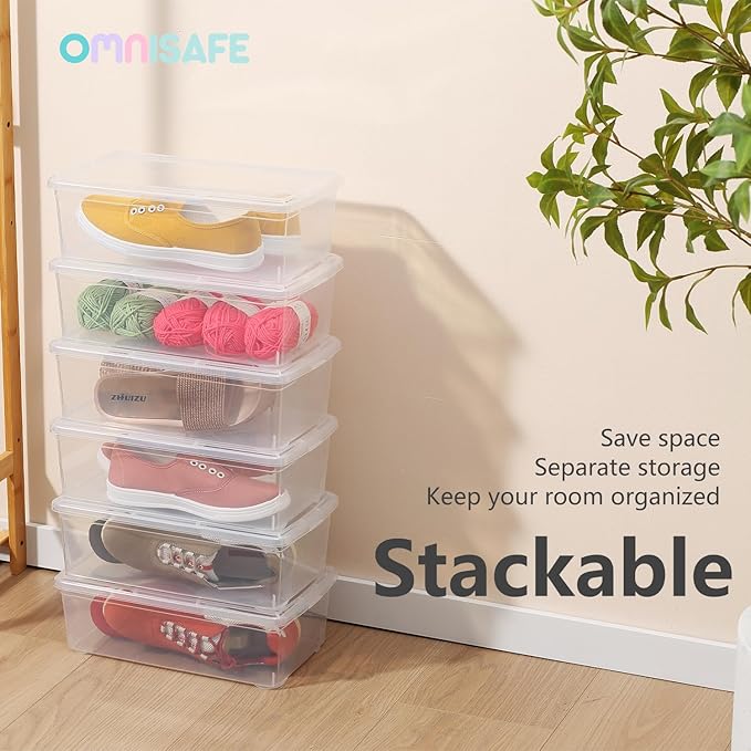 6 Quart Stackable Plastic Storage Shoebox, BPA-Free Nestable Container - Image 3
