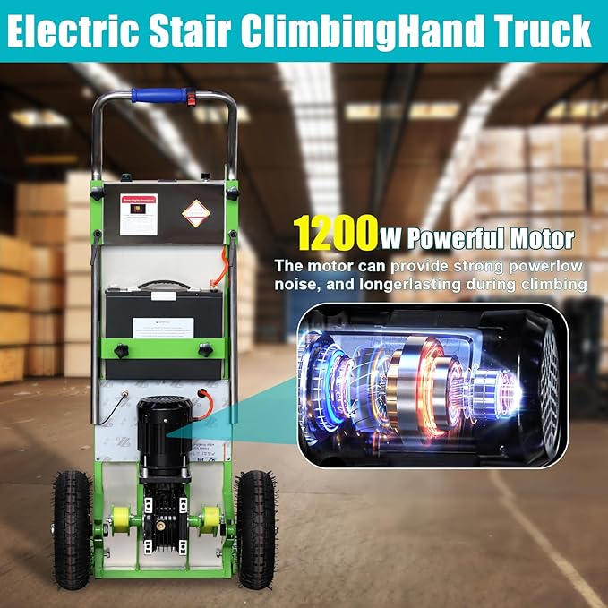 880lb Electric Stair Climbing Hand Trucks Dolly Cart for Moving, Heavy Duty Stair Climber Cart 1200W Powered Stair Climbing Hand Truck, Green