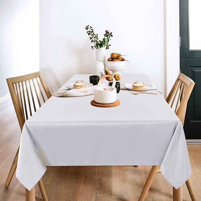 sancua 2 Pack White Tablecloth 60 x 84 Inch, Rectangle 4 Feet Table Cloth - Stain and Wrinkle Resistant Washable Polyester Table Cover for Dining Tables, Buffet Parties and Camping