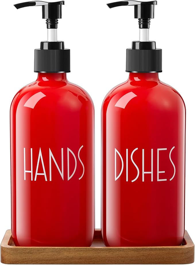 ALELION Dish Soap Dispenser for Kitchen - 16 OZ Glass Hand Soap Dispenser Set - by ALELION