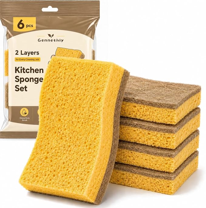 Natural Kitchen Sponges for Dish, Non-scratch cleaning, Rich lasting foam by Unknown