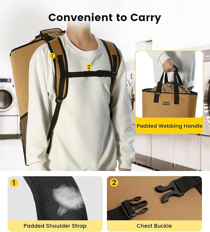 Vorspack Laundry Backpack with Shoulder Straps, Extra Large Hamper, Kahki | - Image 6