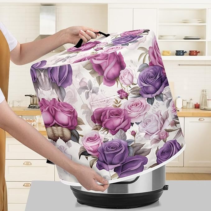 Purple Rose Pressure Cooker Cover for 6 Quart Instant Pot and Air Fryer Accessories, Stain Resistant Washable Round Protective Cover Electric Appliance Cover with Front Pocket