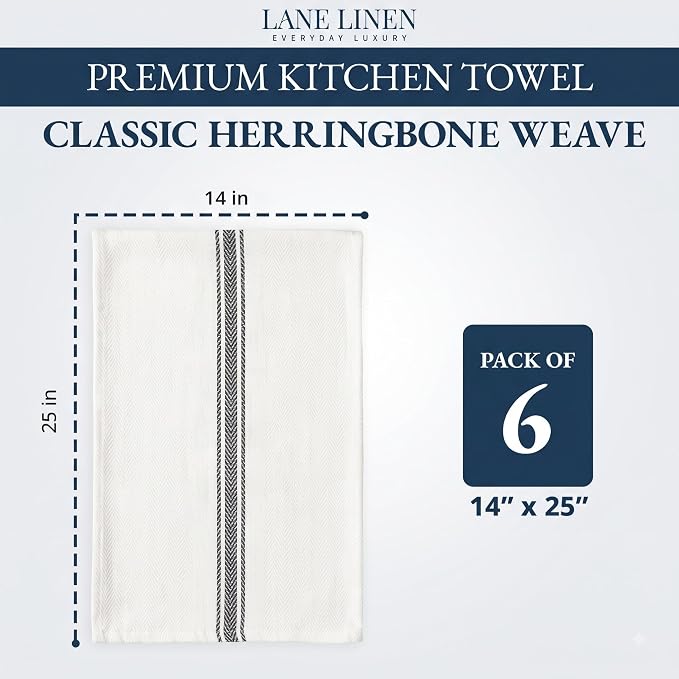 LANE LINEN 100% Cotton Kitchen Dish Towels Absorbent Lint-Free 6 Pack - Image 2