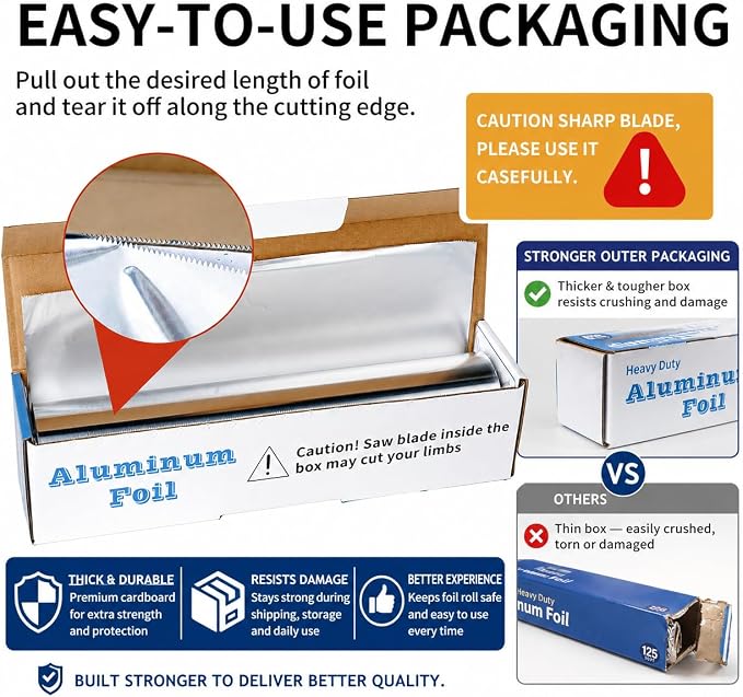 23 Micron Heavy Duty Aluminum Foil Roll 12 In x 300 SqFt, Tin Foil Wrap | - Image 5