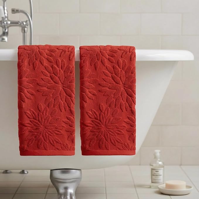 Artoid Mode 2 Pcs Red 3D Dahlia Floral Jacquard Hand Towels - Image 4