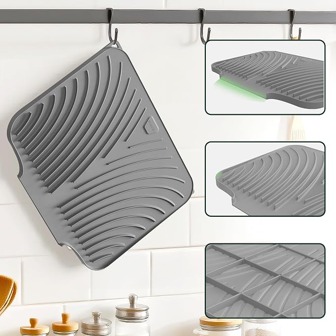 Silicone Dish Drying Mat for Kitchen Counter, Sloped Dish Drainer Mat - Image 7