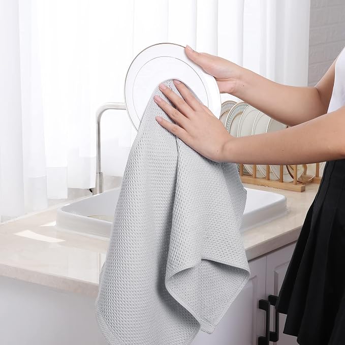 Homaxy 100% Cotton Waffle Weave Kitchen Dish Towels 4-Pack, Light Gray | 13 x - Image 4