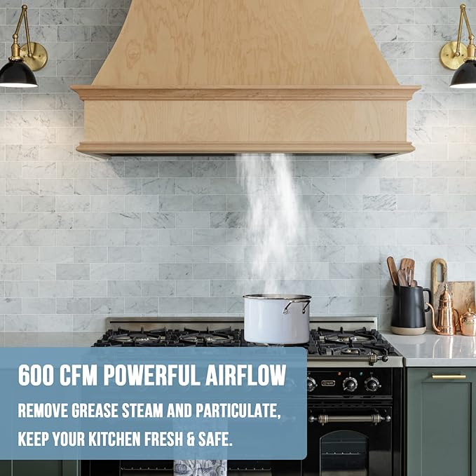 Akicon Range Hood Insert 36 Inch, Ultra Quiet, Powerful Suction Built-in Kitchen Vent Hood, Stainless Steel Ducted Stove Hood with Dimmable LED Lights, 3-Speeds 600CFM