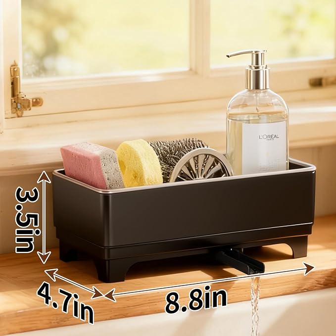 MOUKABAL Sponge Holder for Kitchen Sink, Rustproof Stainless Steel Black - Image 3