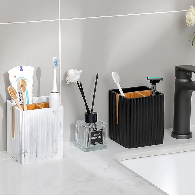 Toothbrush Holders for Bathroom, 3 Slots Toothbrush Organizer, Marble White | - Image 5