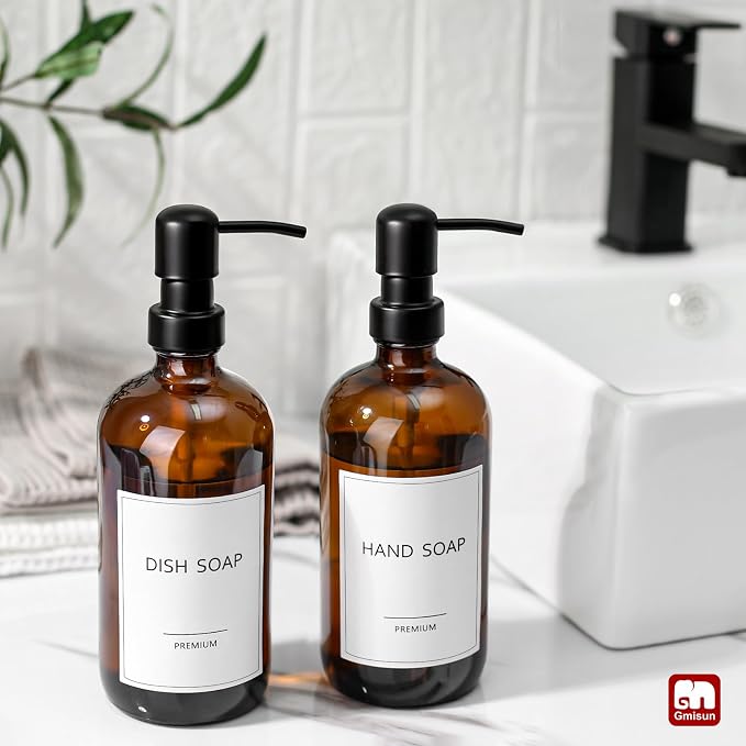 GMISUN Amber Glass Soap Dispenser, 8 Pack Bathroom Hand Soap Dispensers | 17 Fl - Image 4