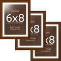 Homeforia 6x8 Picture Frame Brown Wood, High End Dark Oak 6x8 Walnut Wooden Frames with Mat 5x7 Photo, 6 x 8 Frame Matted to 5 x 7 Print, 8x6 Wall or Tabletop Frame, Tempered Glass, Wall Kit, Set of 3