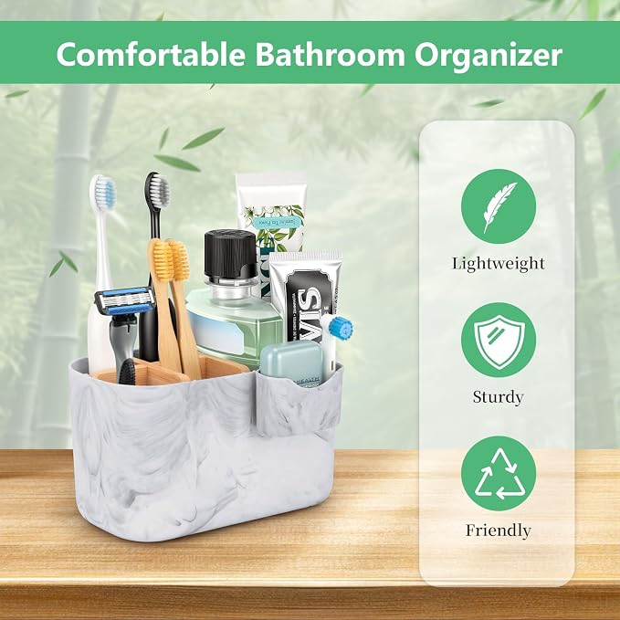 GFWARE Marble Toothbrush Holder, Bathroom Storage Organizer - Image 4