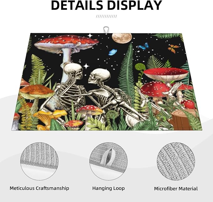 Red Mushroom Skull Dish Drying Mat - Image 3