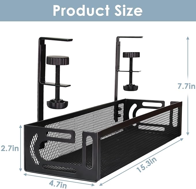 Cable Management Under Desk, Under Desk Cable Management Tray | No Drill Cable - Image 2