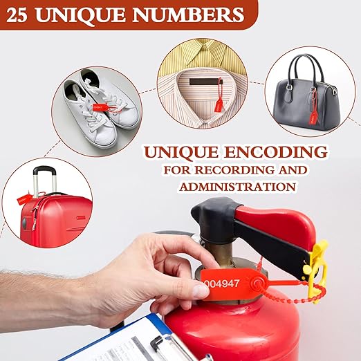 Chunful Fire Extinguisher Inspection Tags Set Including 2025-2028 Maintenance Plastic Tamper Seals Fire Extinguisher Pull Pins Numbered Security Tags with Handheld Hole Puncher(151 Pieces)