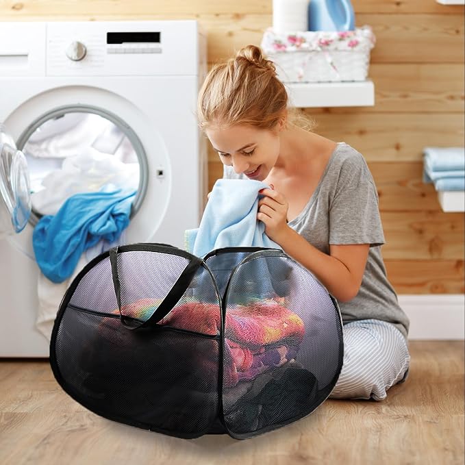 Collapsible Laundry Baskets, 90L Large Foldable Laundry Basket, Durable Mesh - Image 2