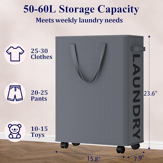 Optish 50L Slim Rolling Laundry Basket - Image 4