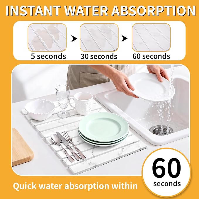 Stone Dish Drying Mat for Kitchen Counter, Any Countertop - Image 3