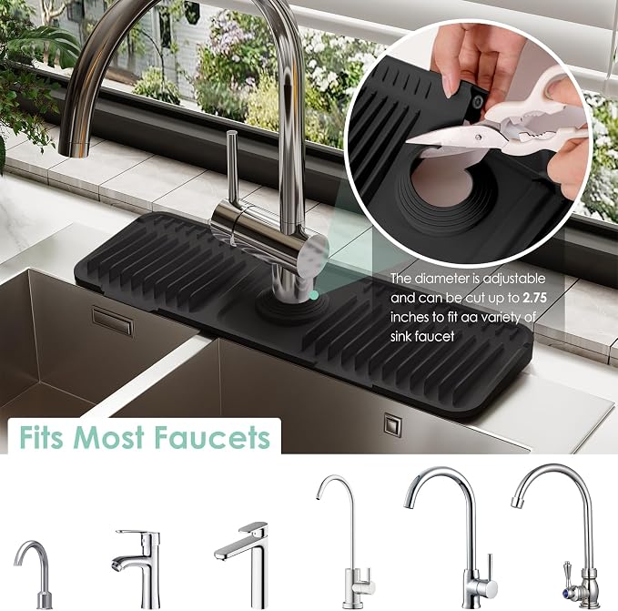 17.7-Inch Silicone Faucet Mat for Kitchen Sink Splash Guard, 7° Slope | - Image 3