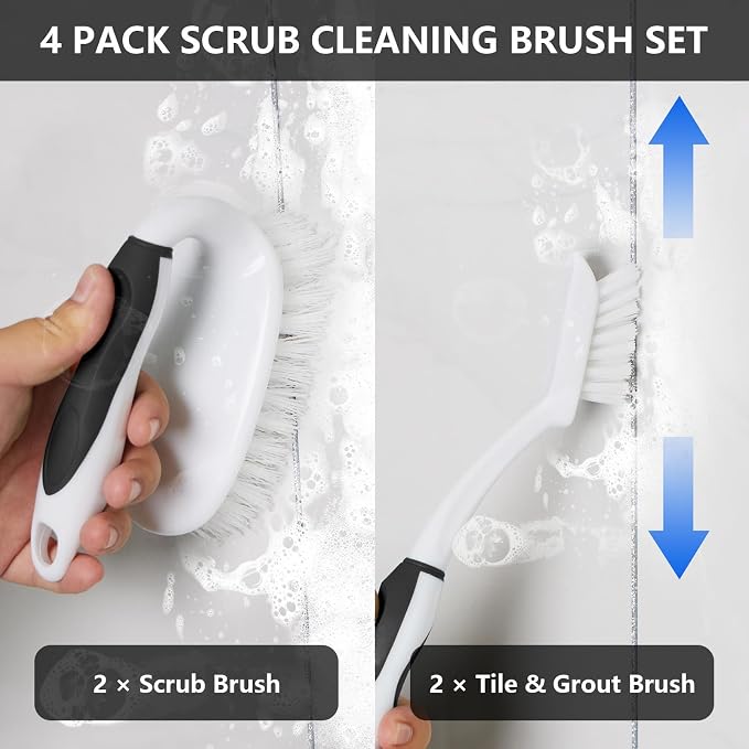Scrub Brush Set, 4 Pack Deep Cleaning Brush Kit, 2 Tile & Grout Brush - Image 2