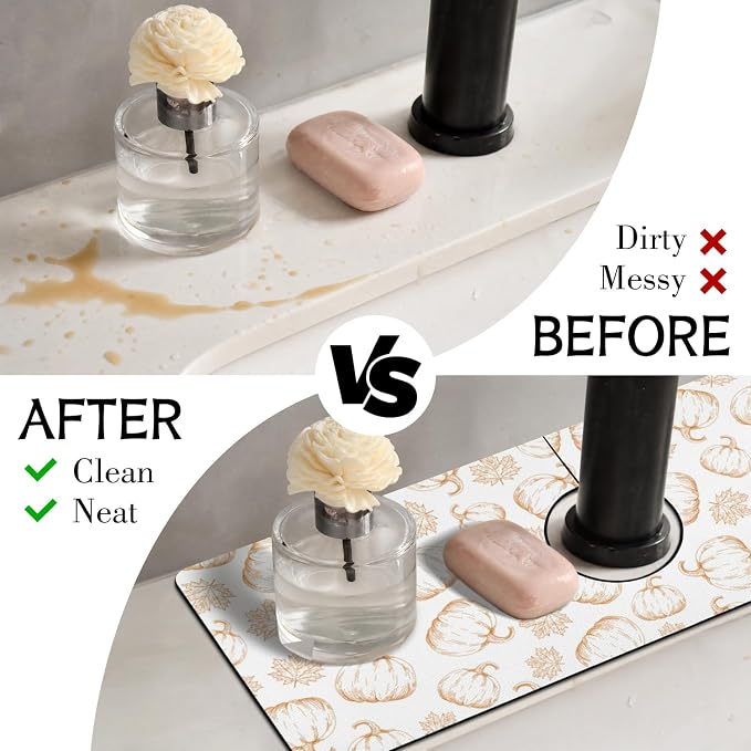 Fall Kitchen Sink Splash Guard Faucet Mat, Farmhouse Sink Splash Guard Behind - Image 3