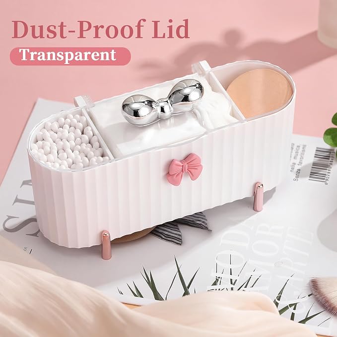 Hushee Coquette Makeup Organizer, 3 Compartment Cotton Pad Holder Dispenser - Image 2