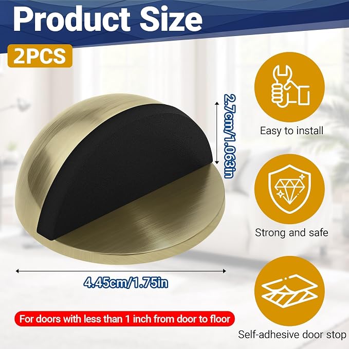 Self Adhesive Door Stoppers, Stainless Steel No Drill Rubber Floor Door Stop - Image 2