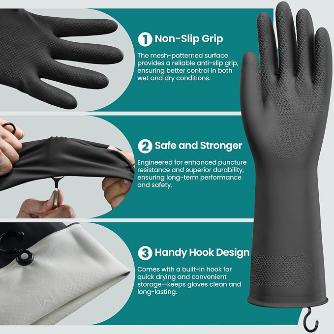 4 Pairs Rubber Dishwashing Gloves - Image 2