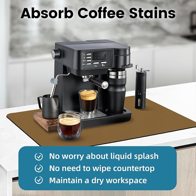 PoYang 24x16 Inch Coffee Mat, Large Dish Drying Mat, Stain-Hiding, Non-Slip & - Image 6