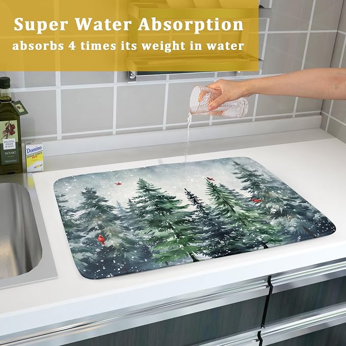 Winter Dish Drying Mat for Kitchen Counter Winter Pine Tree Dish Drying Mat - Image 7