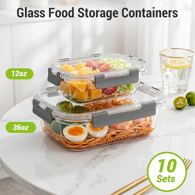 Dealusy 10 Sets 36 oz & 12 oz Glass Food Storage Containers - Image 2