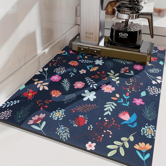 LOKHOM 18"x24" Dish Drying Mat，Colorful Floral Coffee Mat Blue | Colorful - Image 7