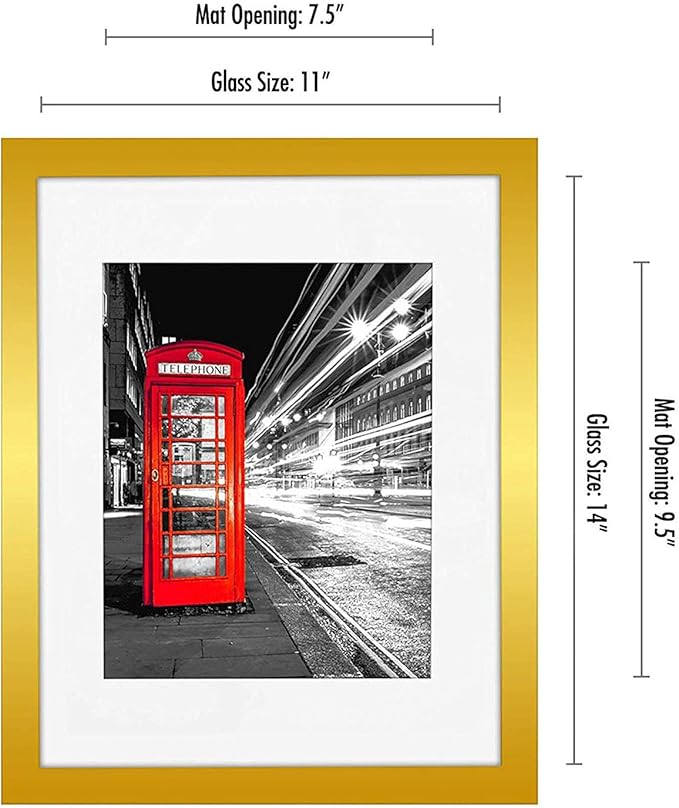 Americanflat 11x14 Picture Frame with Polished Crystal-Clear Glass - Use as 8x10 Frame with Mat or Display 11x14 Photo Without Mat - Signature Collection - Picture Frames for Wall Display - Gold