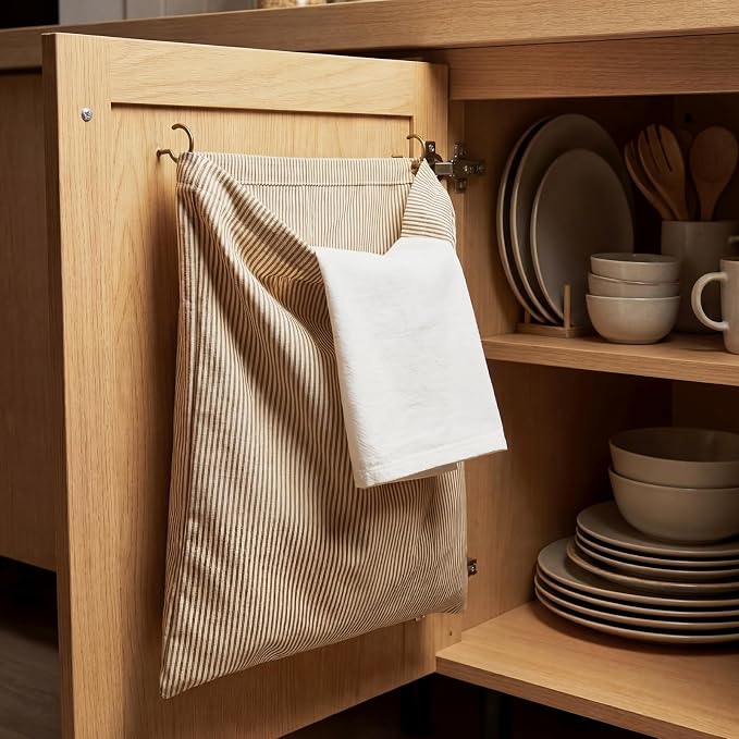 Reusable Dirty Rag Storage Linen Bag, Horizontal Stripes - Image 3