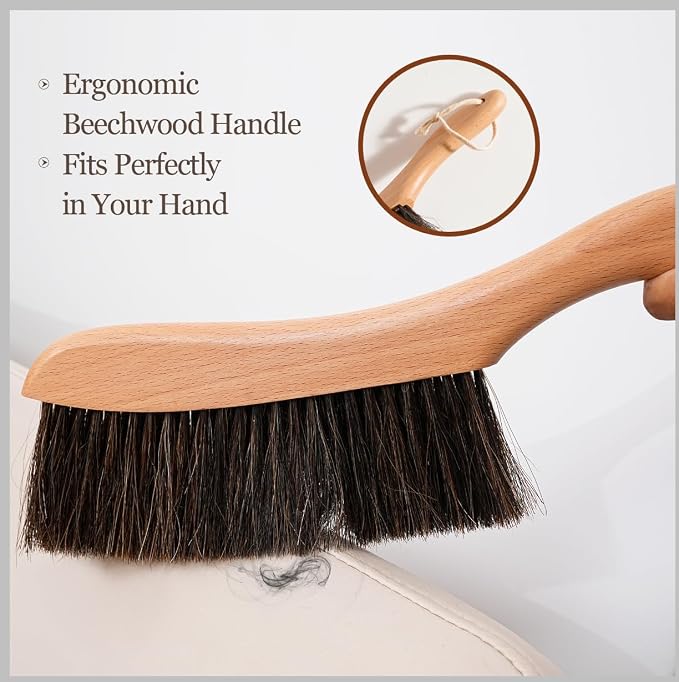 Natural Horsehair Bed Brush, Soft Bristle Dust Brush - Image 3